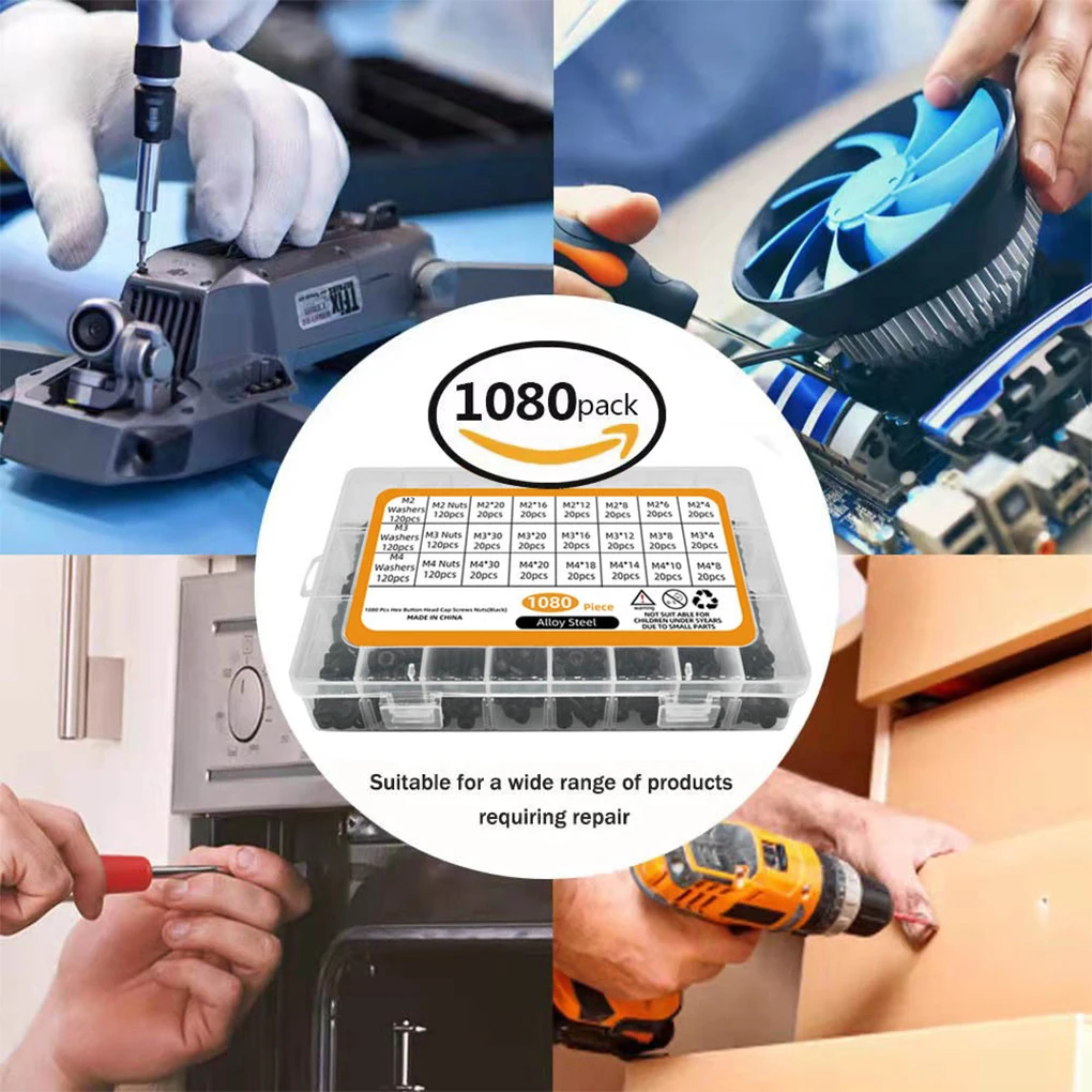 

1080 Pieces Box Hexagon Screw Screws Fastener Stud Repairing Metalworking