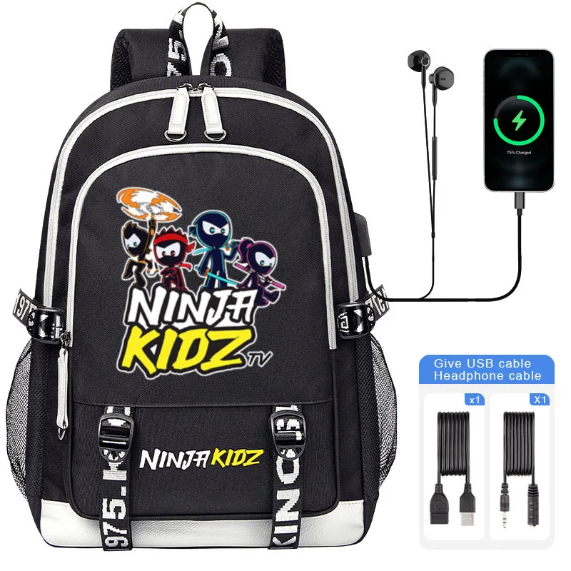 Ninja Kidz Cartoon Print Boy Girl School Bags For Kids Student Backpack Teenager USB Charging Laptop Book Bag Mochila