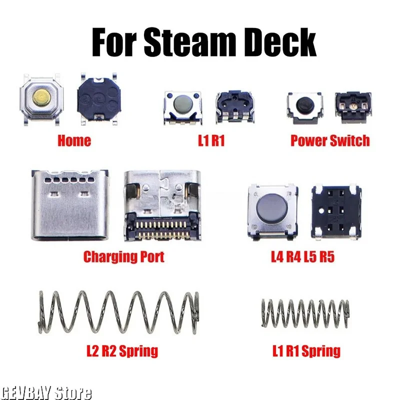 Фото 1 шт. Запасная кнопка-переключатель Micro Power Switch L1 R1 L4 L5 для консоли Steam Deck, пружинный разъем Type-C, порт зарядки, ремонтная деталь №2