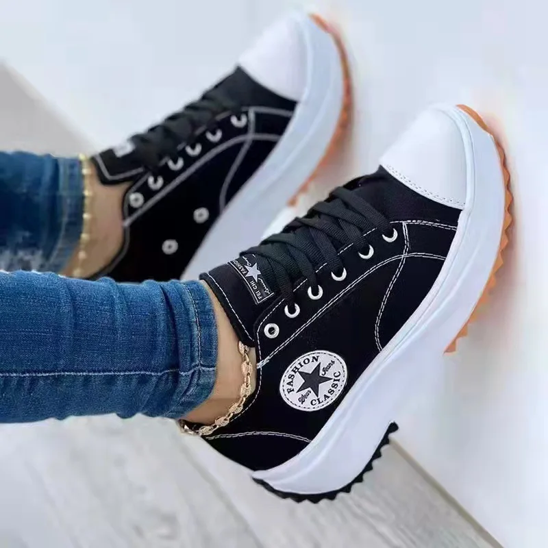 Women Patterned Canvas Sneakers Women's Casual Shoes 2023 Spring Autumn Flat Lace-up Shoes Zapatillas Mujer Chaussure Femme