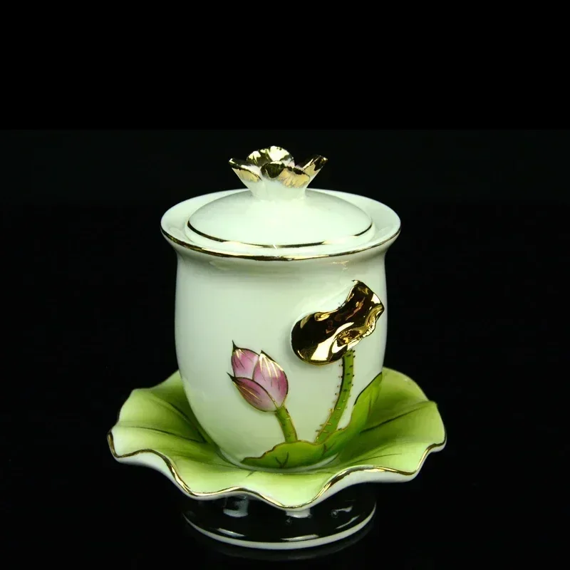 Креативная керамическая курильница для благовоний с золотым цветком лотоса