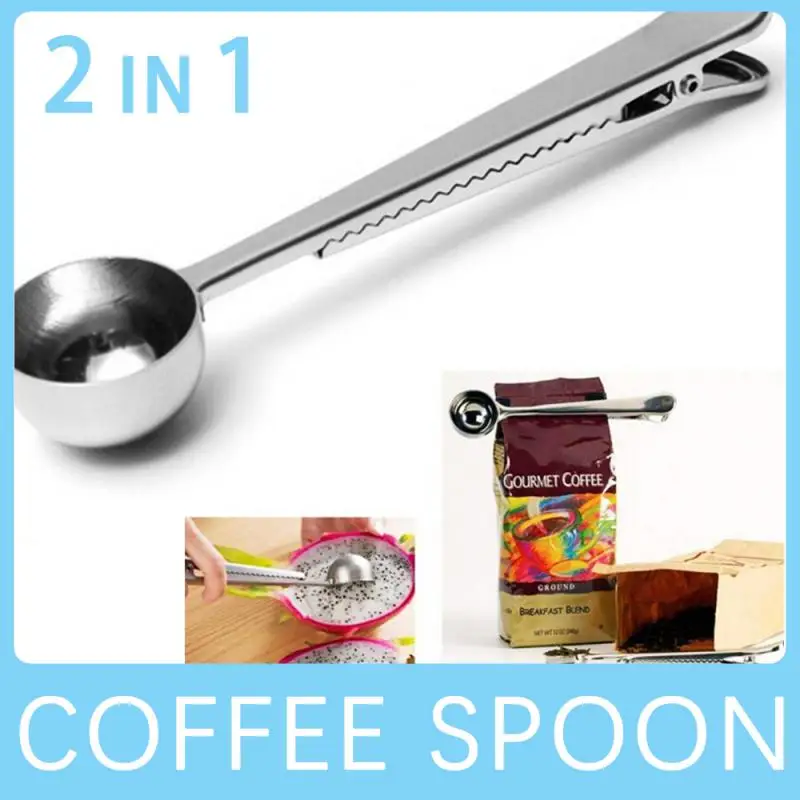 

Two-in-one Stainless Steel Coffee Spoon Sealing Clip Recipient Cafe Expresso Cucharilla Decoration Gold Kitchen Accessories