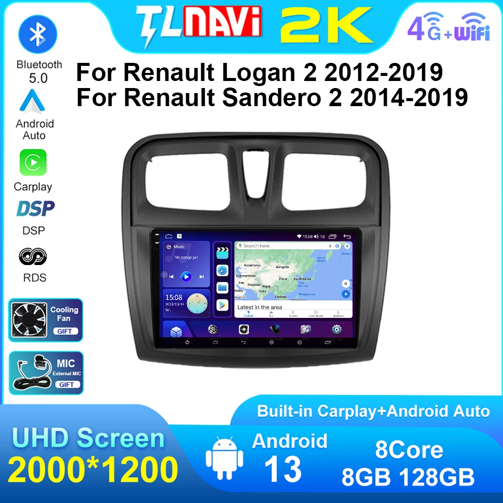 Восьмиядерный Android Auto для Renault Logan 2 2012 2013 2014-2019 Sandero символ автомобильный