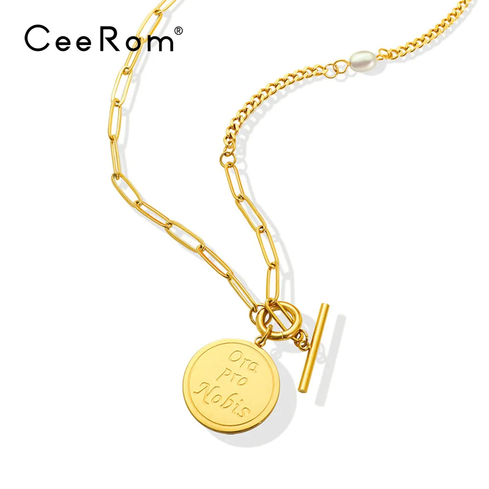 

CeeRom Buckle Circle Pendant Necklace For Women Stainless Steel Chain Necklaces Gold Color Collier Femme Fashion Jewelry