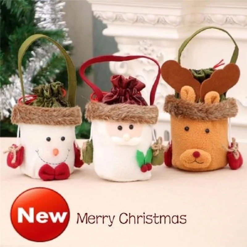 

Рождественские подарочные сумки для конфет с Санта Клаусом, оленем, снеговиком, сумочка, свадебный мешок, Подарочная сумка, Рождественское украшение