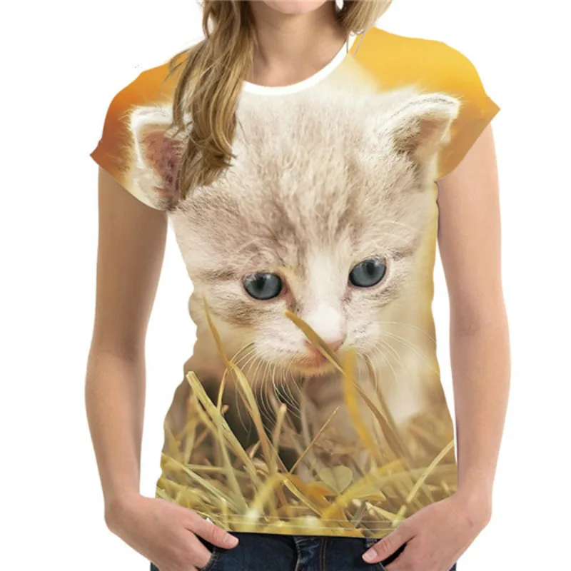 

Лидер продаж, новая футболка с принтом, с милым котом/модный Свободный Топ большого размера для девушек с коротким рукавом, нишевой дизайн, Б...