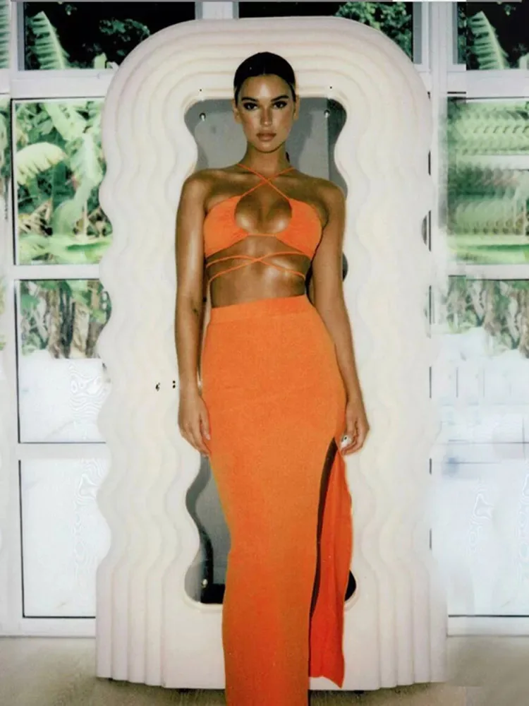 Женский бандажный комплект из топа и юбки элегантный клубный двух предметов с