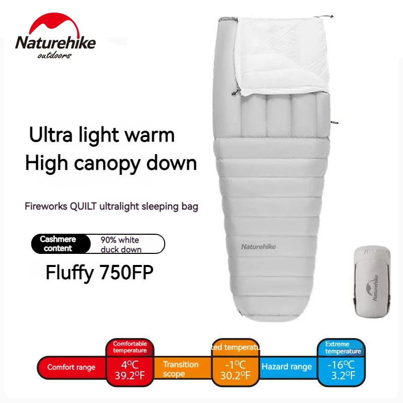 Naturehike зимний спальный мешок 750FP утиный пух одеяло с шапкой Открытый Кемпинг Туризм теплый спальный мешок легкий водонепроницаемый