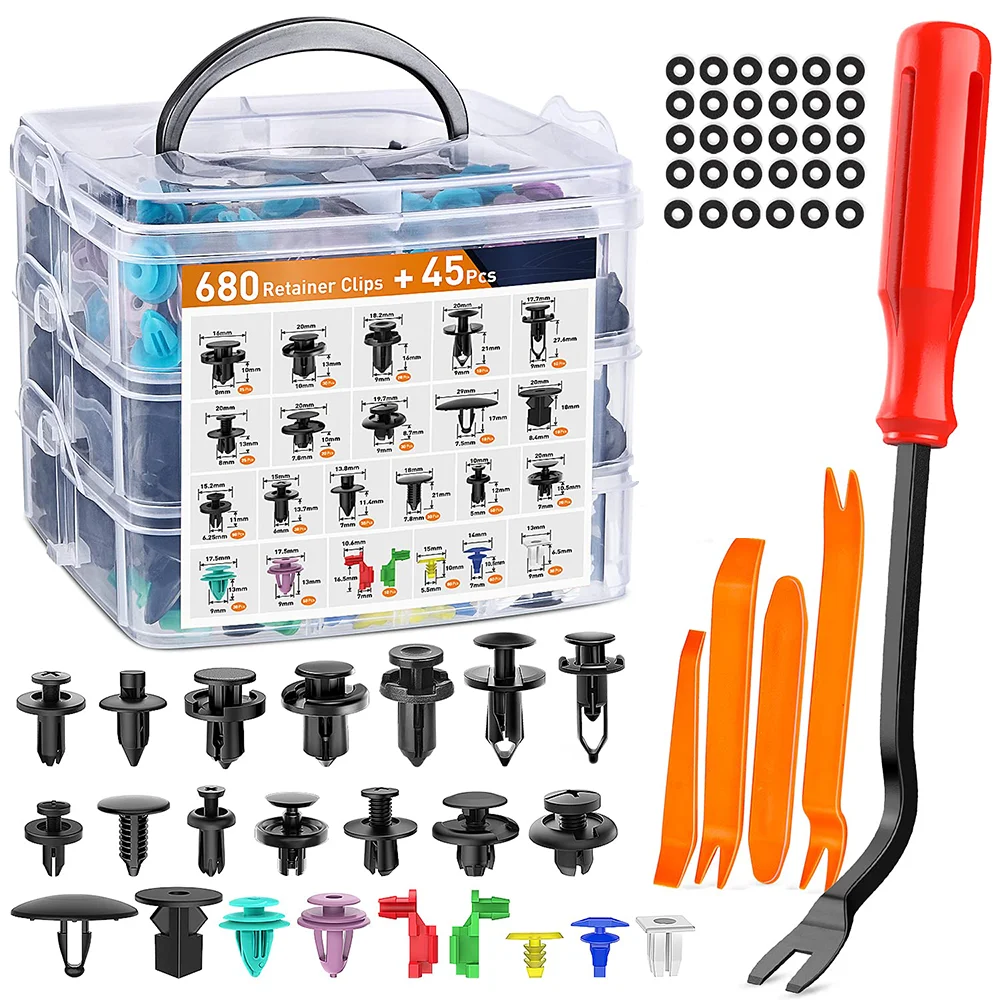 

680PCS Bumper Retainer Clips with Fastener Remover Car Plastic Rivets Fasteners Push Retainer Kit -Door Trim Panel Clips Rivets