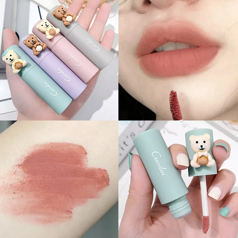 

CUODUI Cute Bear Velvet Lip Clay Matte Lip Glaze Non stick Cup Moisturizing Lipgloss