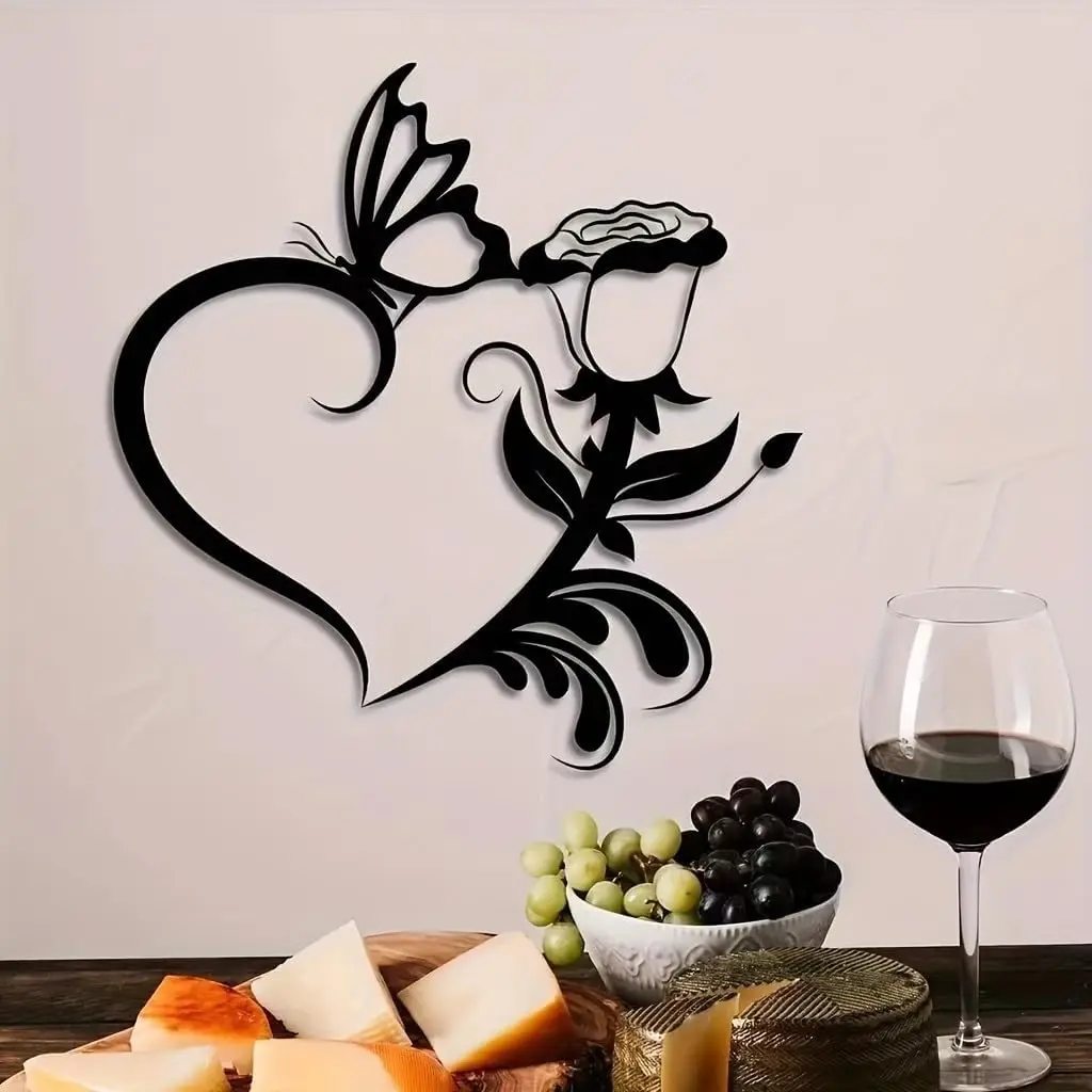 Черный Классический Настенный Декор В Форме Бабочки И Розы Сердца Матовое
