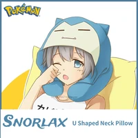 pokemon snorlax u shaped pillow pocket monsters cotton hooded pillows soft stuffed toys for airplane travel adults and kids