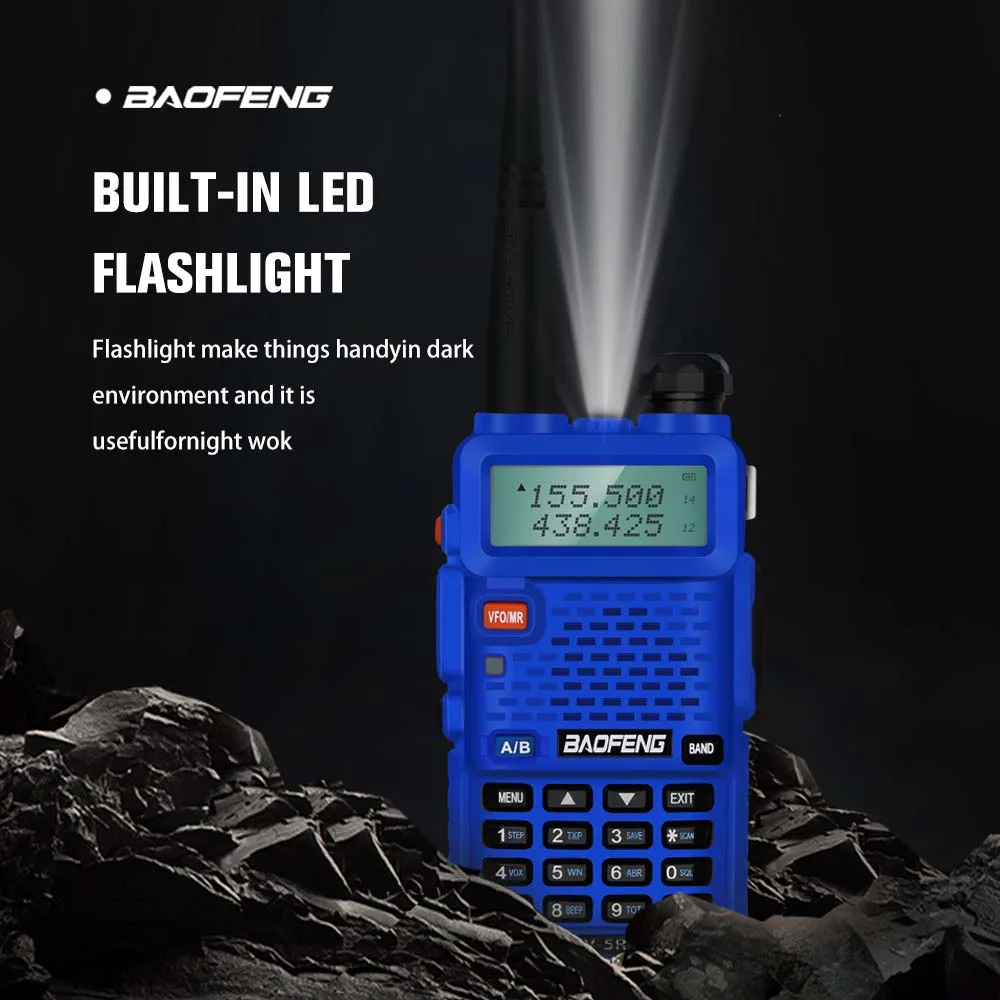 2pcs Baofeng Walkie Talkie Uv-5r Blue Dualband Two Way Radio VHF/UHF 136-174MHz & 400-520MHz Portable Transceiver with Earpiece