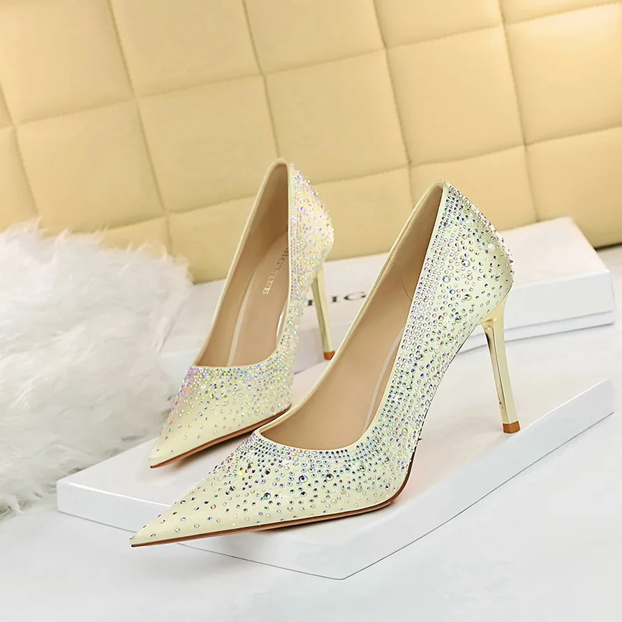 

BIGTREE Shoes Rhinestone Woman Pumps Fashion Wedding Shoes Women Basic Pump Stiletto Heels 9.5cm Heeled Shoes High Heels