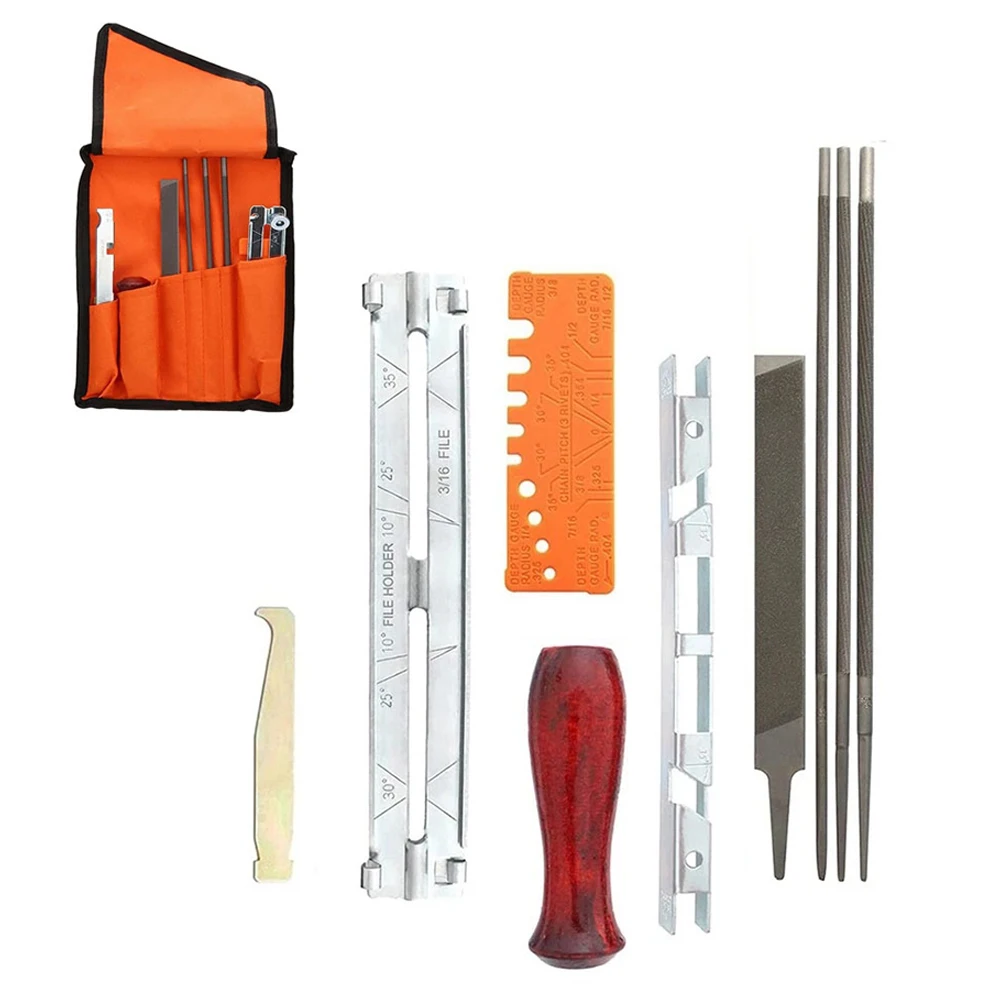 

9 Pcs Chainsaw Chain Sharpening Tools Hardwood Handle Round/flat/file Guide Bar HCS Grinding For Garden Tools Accessories