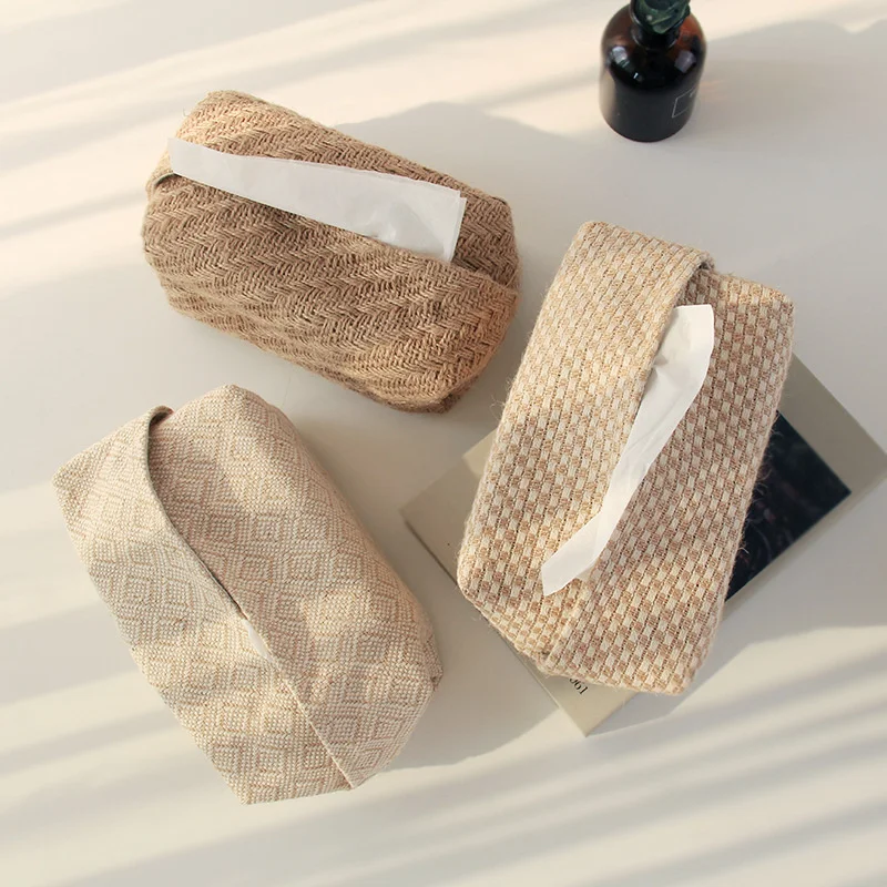 

NEW Japanese-Style Jute Tissue Case Napkin Holder for Living Room Table Tissue Boxes Container Home Car Papers Dispenser Holder