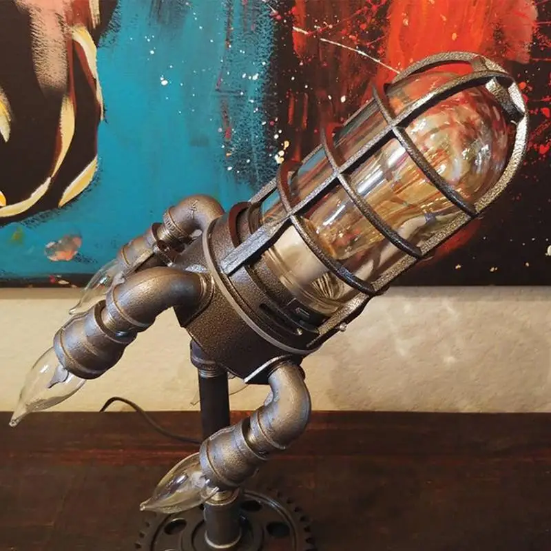 

Rocket Lamp Steampunk Industrial Desk Night Lamp Bedside Table Light For Bedroom Decor Kids Gifts Father's Day Gifts