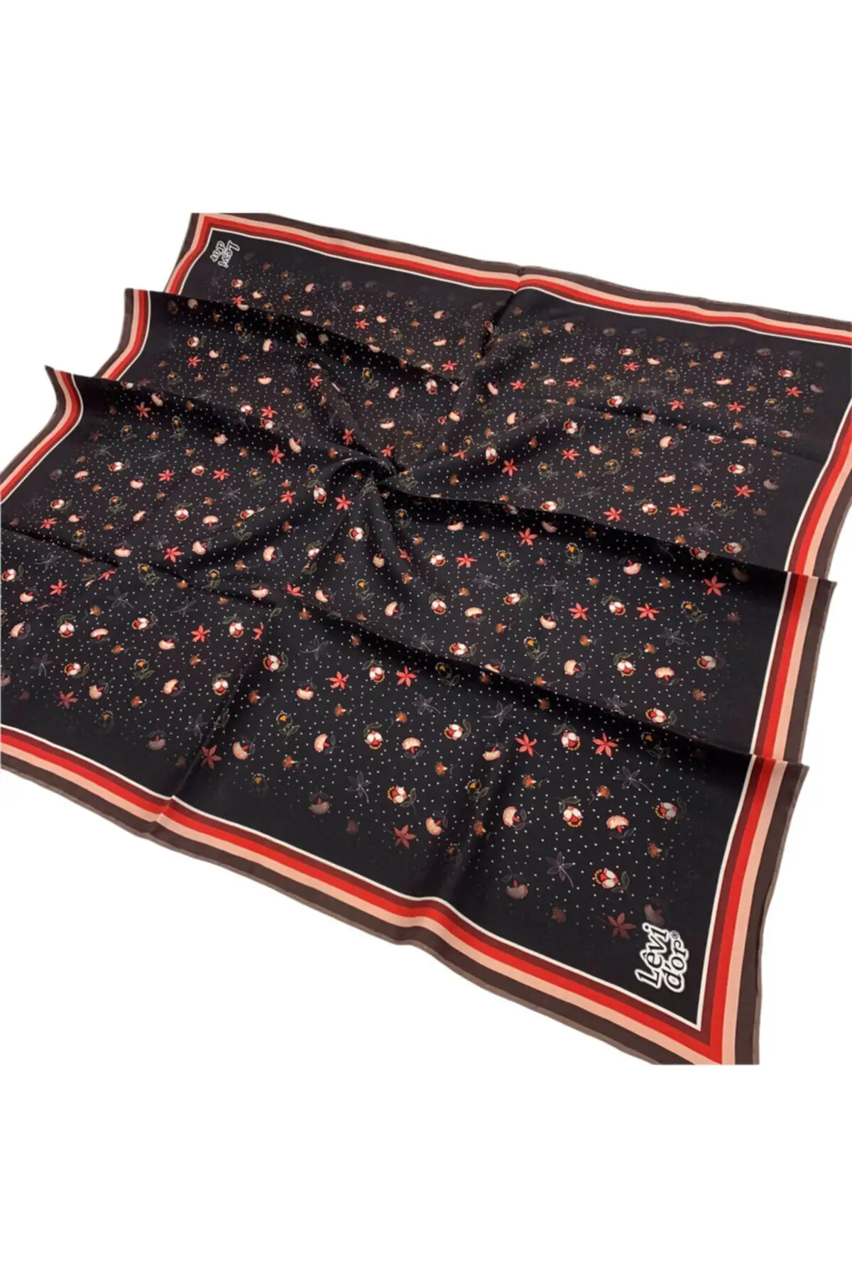 Саржевый шелковый шарф-цветочный узор-черный