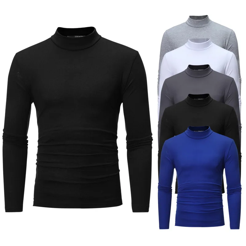 

B6228 Collar Fashion Thermal Underwear Men Mock Neck Basic T-shirt Blouse Pullover Long Sleeve Top