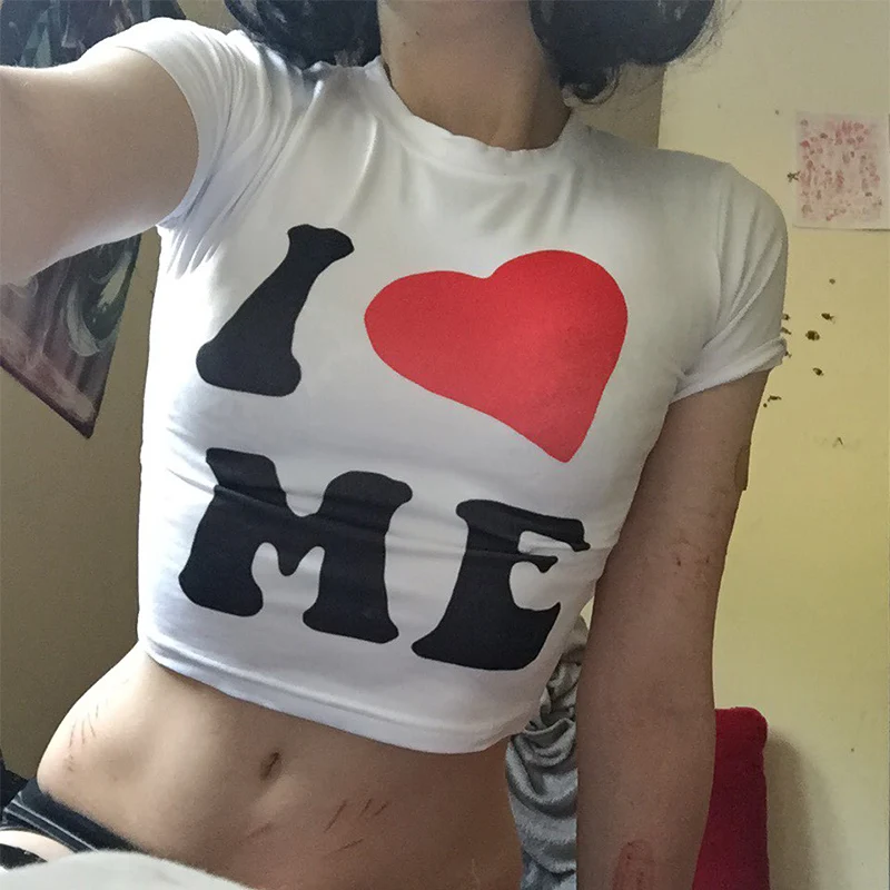 

Футболка женская с коротким рукавом и принтом «I LOVE ME»