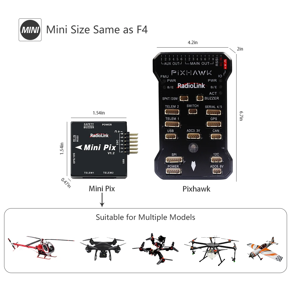 Новый Радиоуправляемый мини-Полетный контроллер Radiolink Mini MICRO PIX PX4 V1.2 M8N 8M GPS для