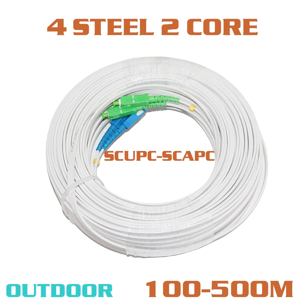 Drop Optic Cable Outdoor FTTH Fiber SCUPC to SCAPC 4 Steel 2 Core G657A1 100-500m Single Mode