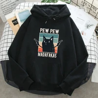 pew pew madafakas black cat funny print mens hoodie harajuku ullzang streetwear anime sweatshirt warm casual oversized hoody