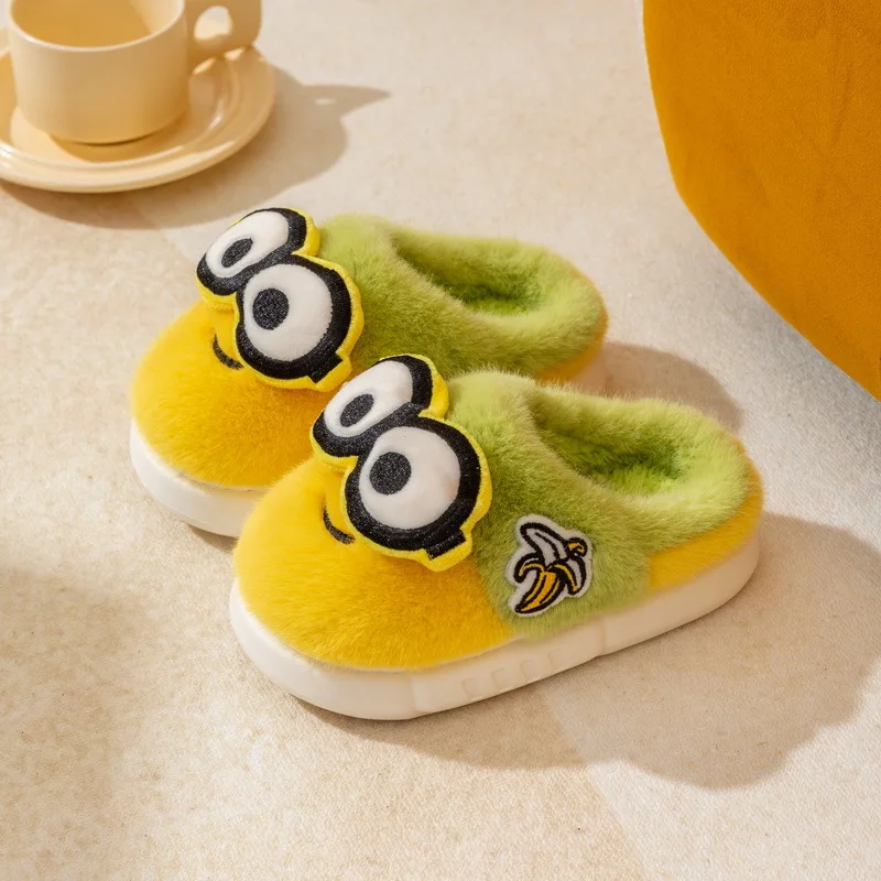 Детские хлопковые тапочки с миньонами для мальчиков и девочек детская обувь