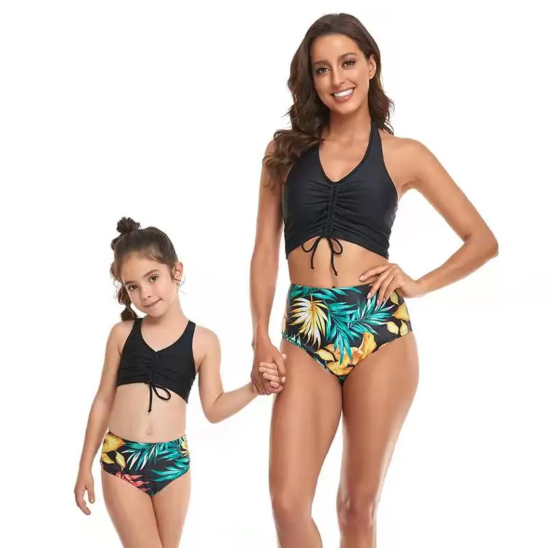 

Family Set Leaf Mother Daughter Bikini Swimsuits High-Waist Mom Mum Baby Mommy and Me Swimwear Women Girls Beachwear Clothes