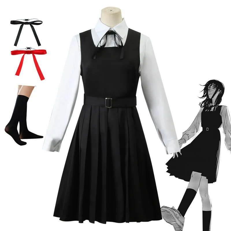 

Anime Cosplay Costume Anime Chainsaw Man 2022 Cosplay Black School Uniform Pleated Skirt War Demon Tattoo Stickers Cos Wig
