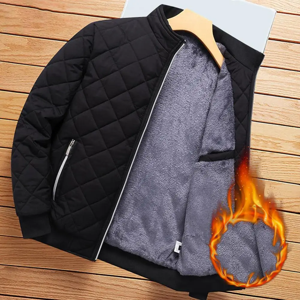 Trendy Jacket Coat Plush Lining Plus Size Washable Pockets Coat Windbreaker  Thicken Bomber Jacket Streetwear