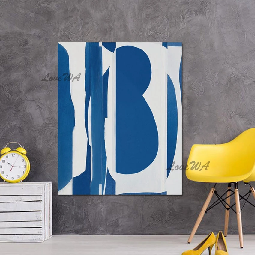 

100% ручная роспись, синий, белый, акриловый, качественное изображение, легкая Картина на холсте, абстрактная Настенная картина, без рамки, офисное украшение, картина