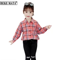 beke mata plaid blouses for girls 2022 spring turn down collar teenage school girl clothes tops childrens shirts 4 to 13 years