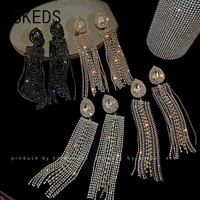 skeds exaggerated women shiny crystal pendant earrings fashion korean style big rhinestone luxury accessories tassel ear rings