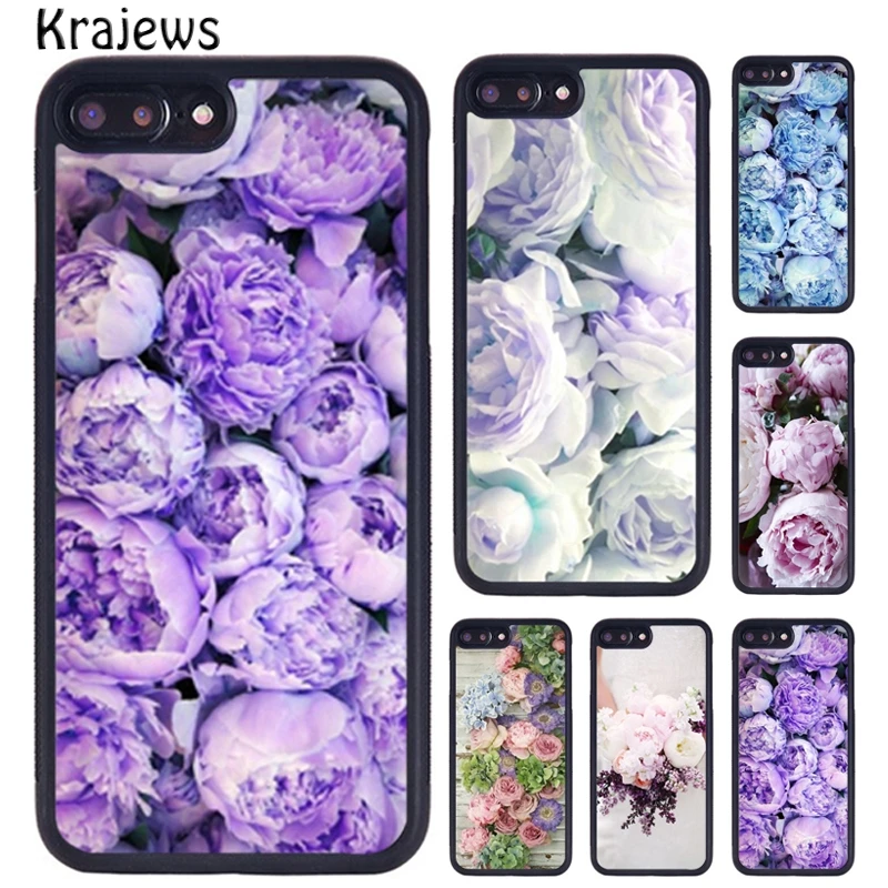 Резиновый чехол для телефона Krajews Lavender Peonies Flower iPhone 16 15 14 XR XS 11 12 mini 13 Pro MAX Plus coque