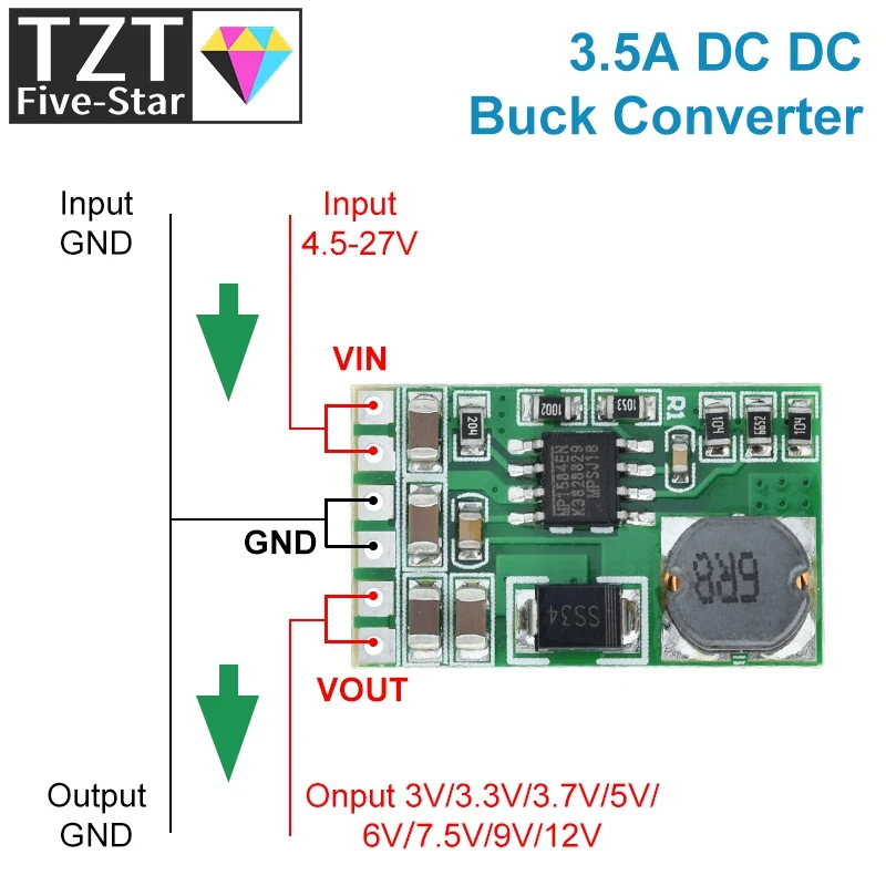 Модуль преобразователя TZT 3.5A DC-DC понижающий регулятор напряжения плата 4 5-27 в до 3