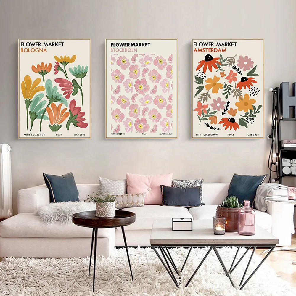 Красочный Матисс Цветочный рынок Настенный декор Картина Современный розовый