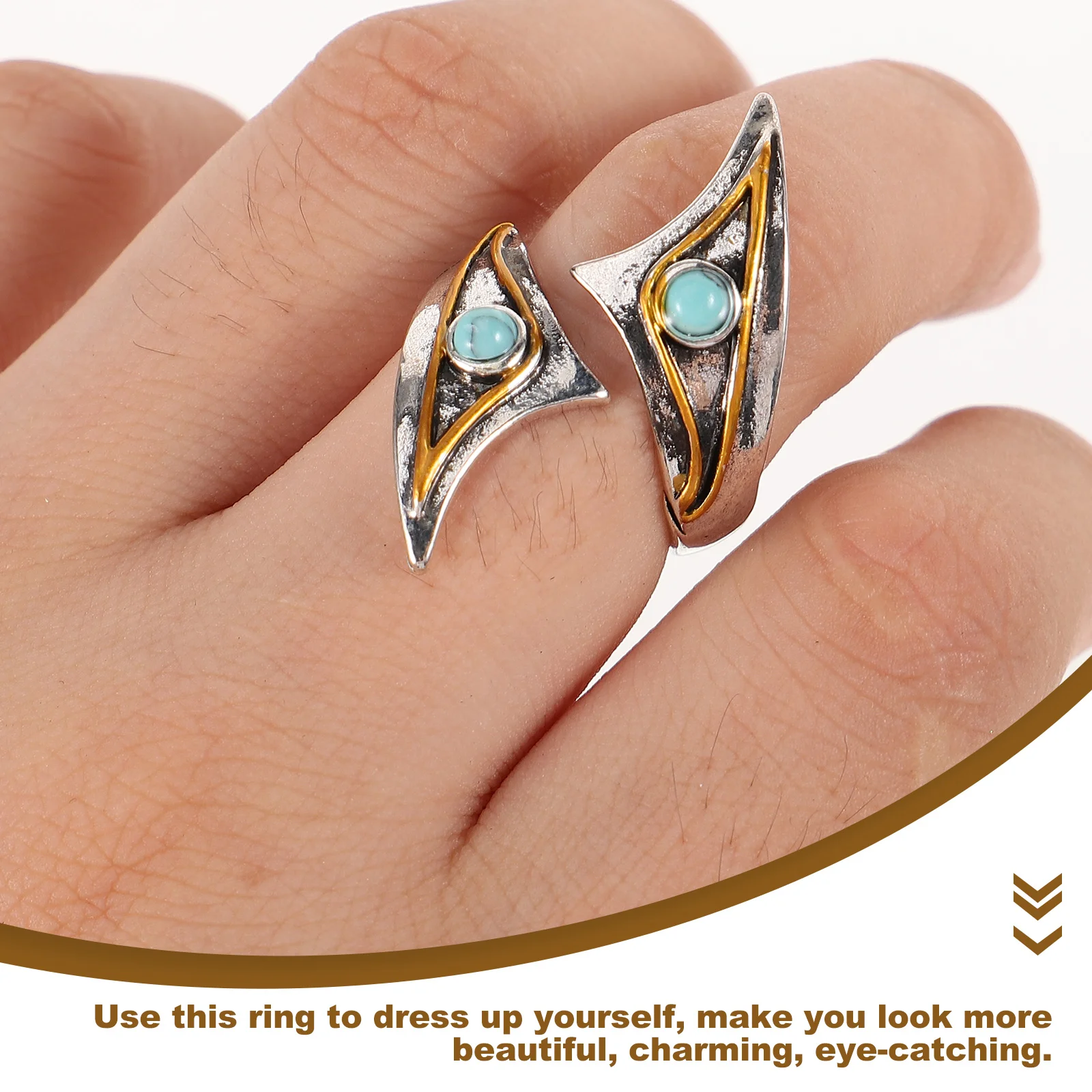 Открытое кольцо маленькое регулируемое в стиле ретро синее бирюзовое ювелирное