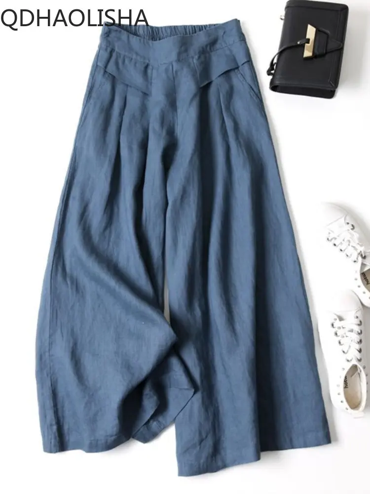 

New Spring Summer Women Cotton Wide Leg Pants Elastic High Waist Thin Sweatpants Trousers Loose Ladies Skirt Cargo Pants Women