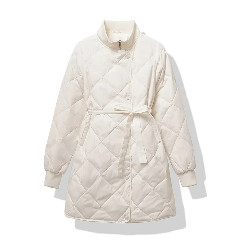 Workplace White Collar 90 Duck Down Stand Down jacket Women Winter New Loose Mid-Length Waist Hugging Diamond Pl...