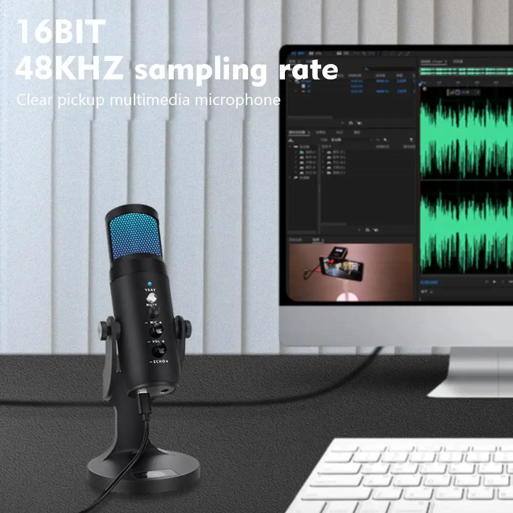 Профессиональный конденсаторный микрофон микро Y1H1, микрофон RGB с USB для ПК, ноутбука, телефона, записи, пения, игр, потокового видео