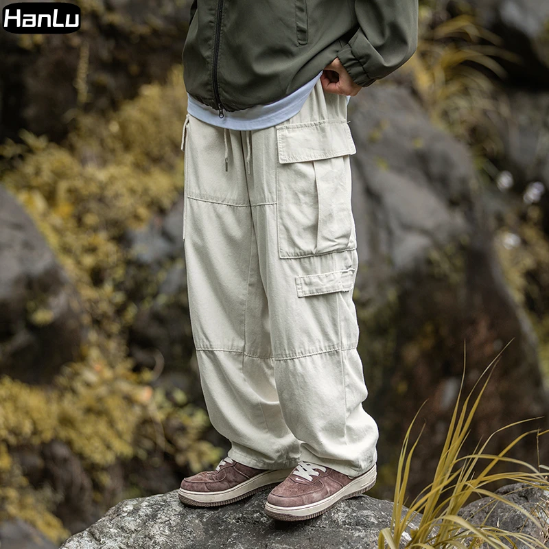 

Harajuku Street Apparel Khaki 100% Cotton Pants Men's Extra Large Pocket Hip Hop Workwear Pants Men's Fashion Tactical Pants