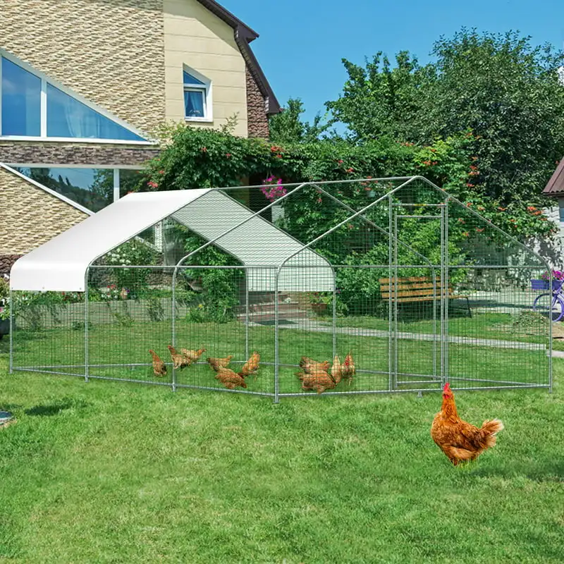 

Luxurious 19.3x9.8x6.5 ft Metal Chicken Coop, Spire Walk-in Cage Hen Run House for Poultry with Water-Resistant Roof and Easy Cl