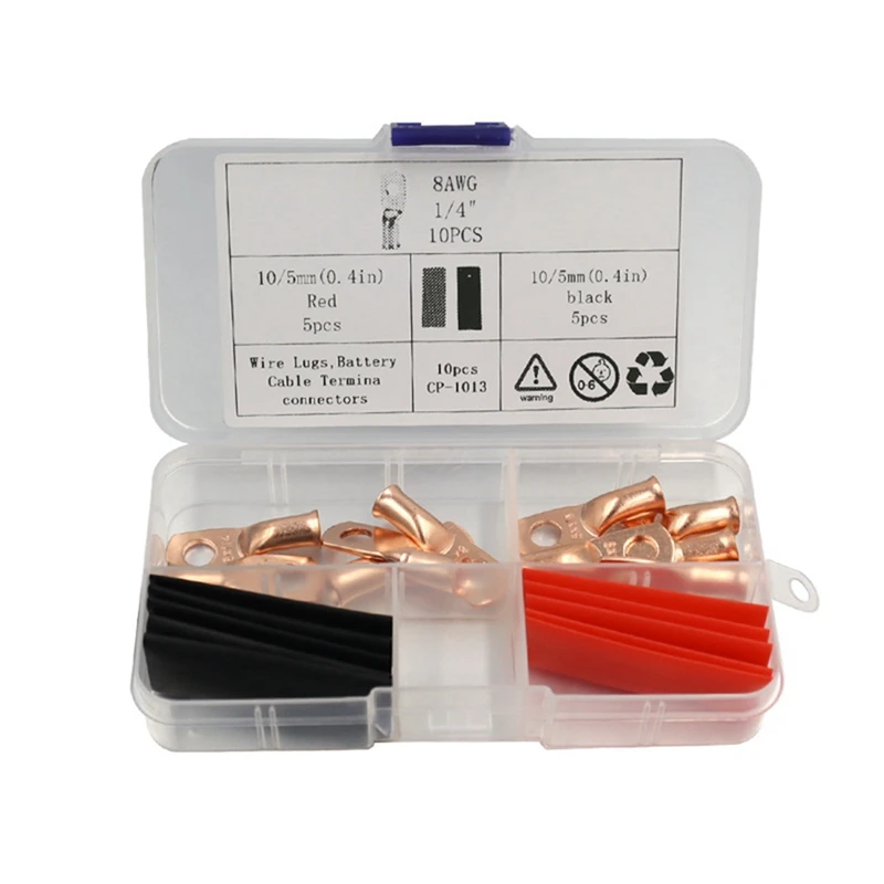

AWG8X1/4 Copper Wire Lug Ring Terminal Connector Battery Cable End Heat Shrinkable Tube Classification Kit