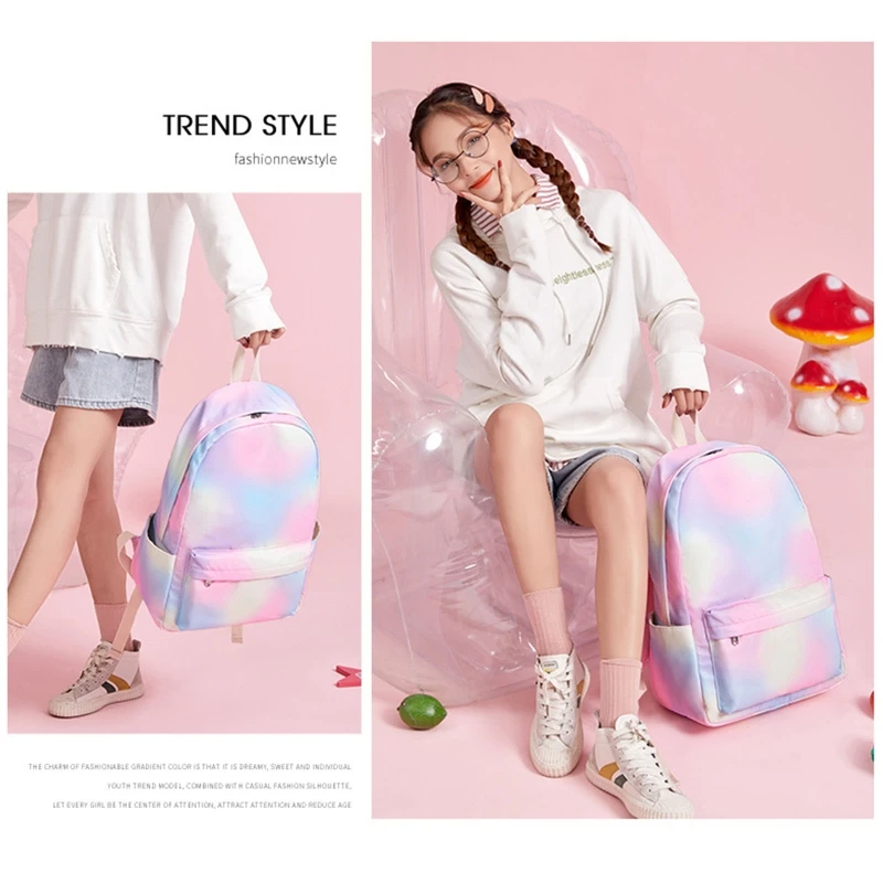 

M6CC Cute Backpack with Lunch Tote Pencil Bag School Bag for Teenagers Youth Student Casual Rainbow Daypack