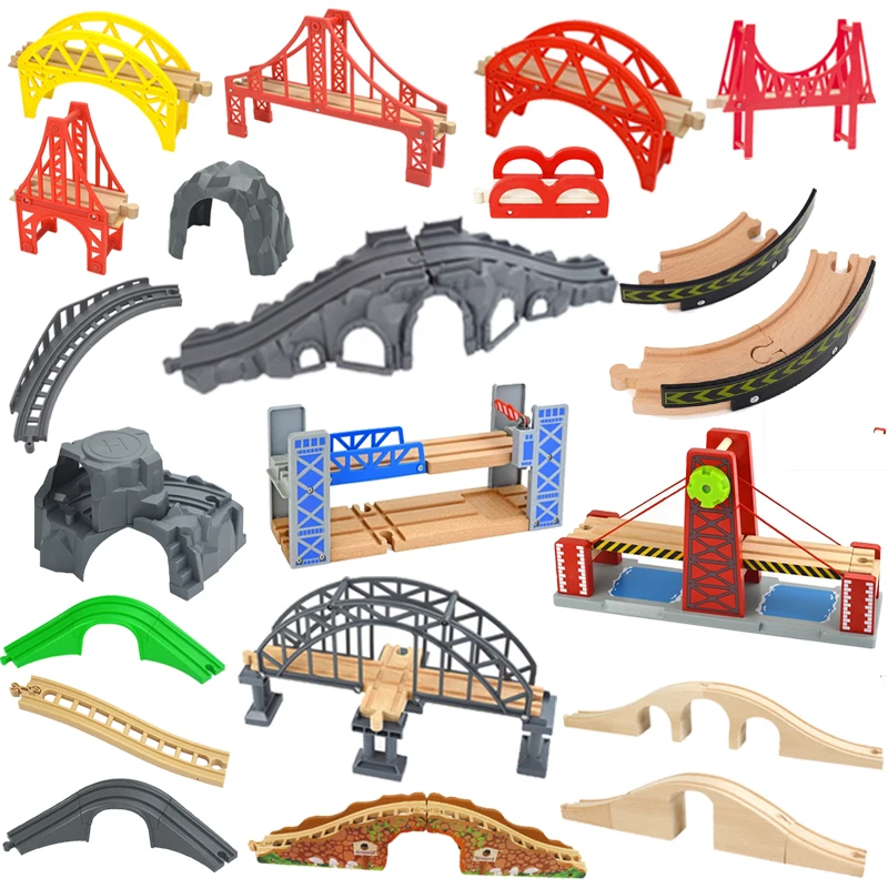 

Деревянный магнитный поезд из бука, железная дорога, аксессуары для детей, развивающие игрушки, все виды мостов