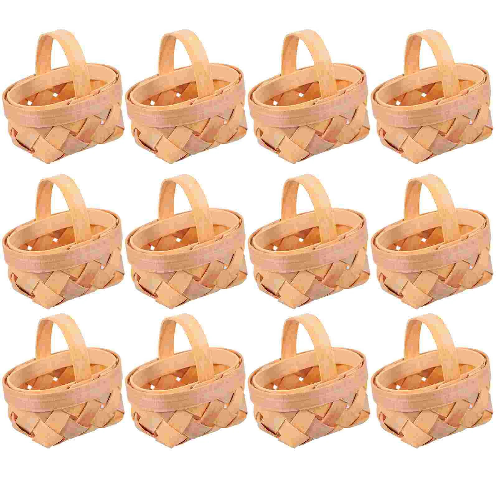 12 Pcs Kids Wooden Toys Mini Flower Basket Kids Mini Basket Wedding Flower Basket Bamboo Woven Basket Mini Country Basket