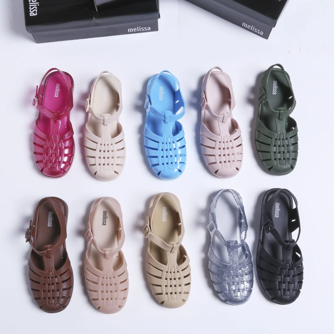

Новинка лета 2022, женские сандалии Melissa, женские модные женские сандалии в стиле ретро, Женская матовая черная пляжная обувь на плоской подош...