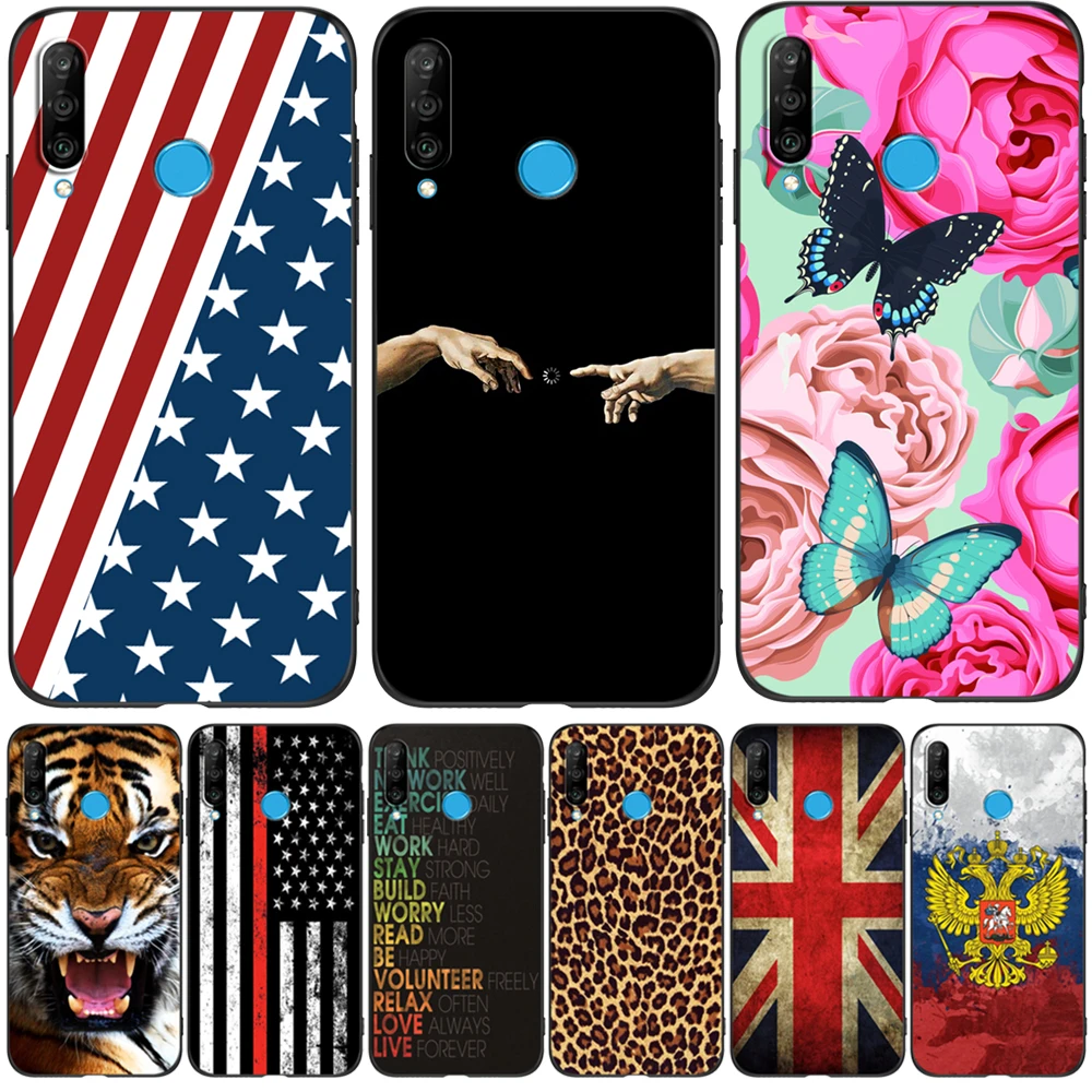 Чехол для Huawei P30 lite Nova 4e honor 20s honor 20 lite, русская версия, задняя крышка телефона, черный чехол из ТПУ с флагом Великобритании, США, черепом, волком