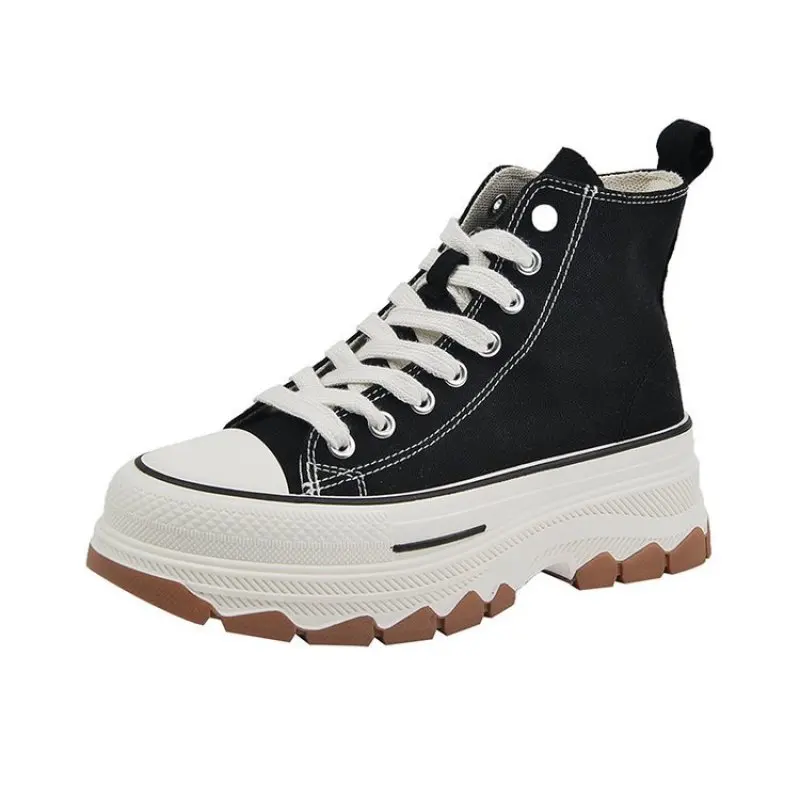 Women Canvas Shoes High Top Vulcanize Shoes Lace Up Casual Sneakers Plarform Height Increasing Girl Shoes Female Ankle Boots
